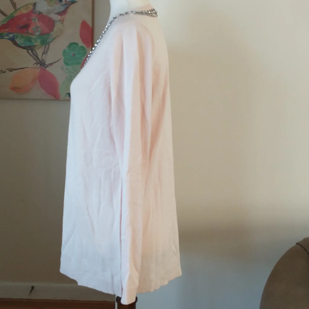 Hot in Hollywood cashmere blend V-Neck sweater pink blush rhinestones size M - Picture 4 of 8